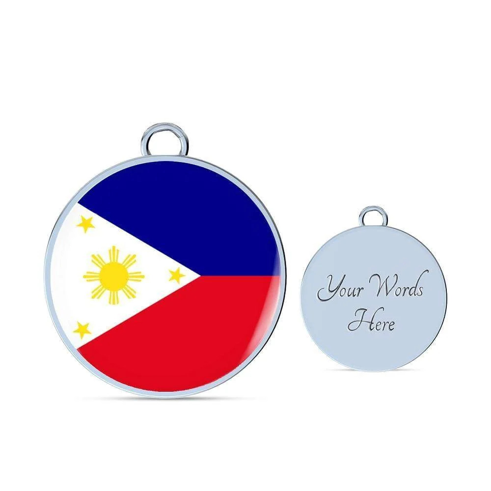 Philippine Flag Bracelet Philippine Flag Personalized Engraved Silver Circle Ba